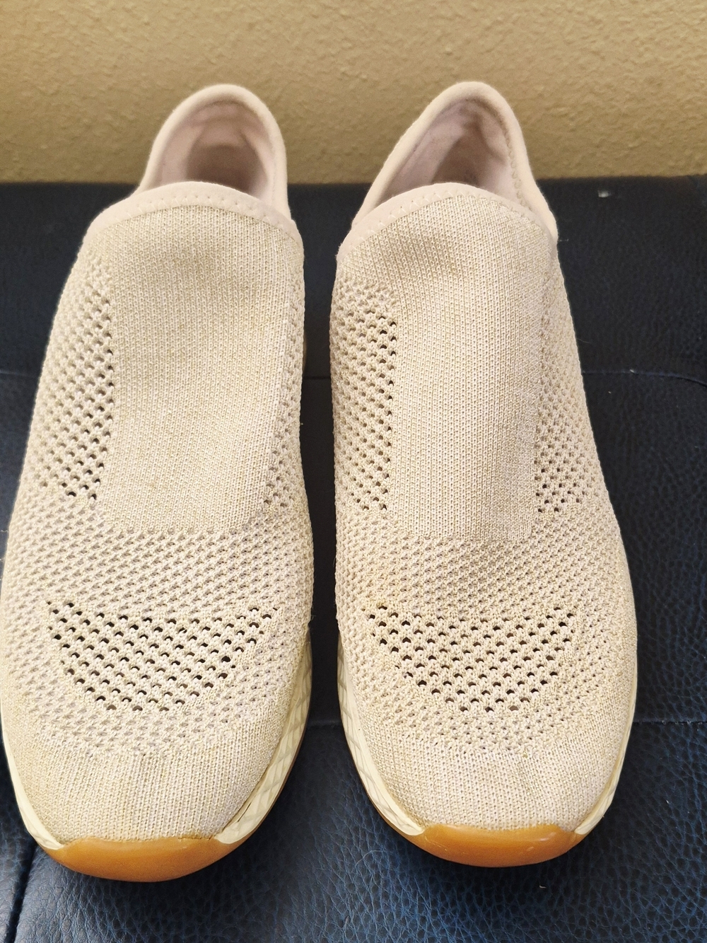 Women's Knit Slip-On Sneakers Light Beige w/ Gold Accents